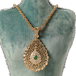 Water Drop Pendant Moroccan Flower Green Red Stone Pendant Nec