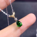 Water Drop Green Diopside Gemstone Pendant 925 Silver Plated