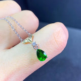 Water Drop Green Diopside Gemstone Pendant 925 Silver Plated