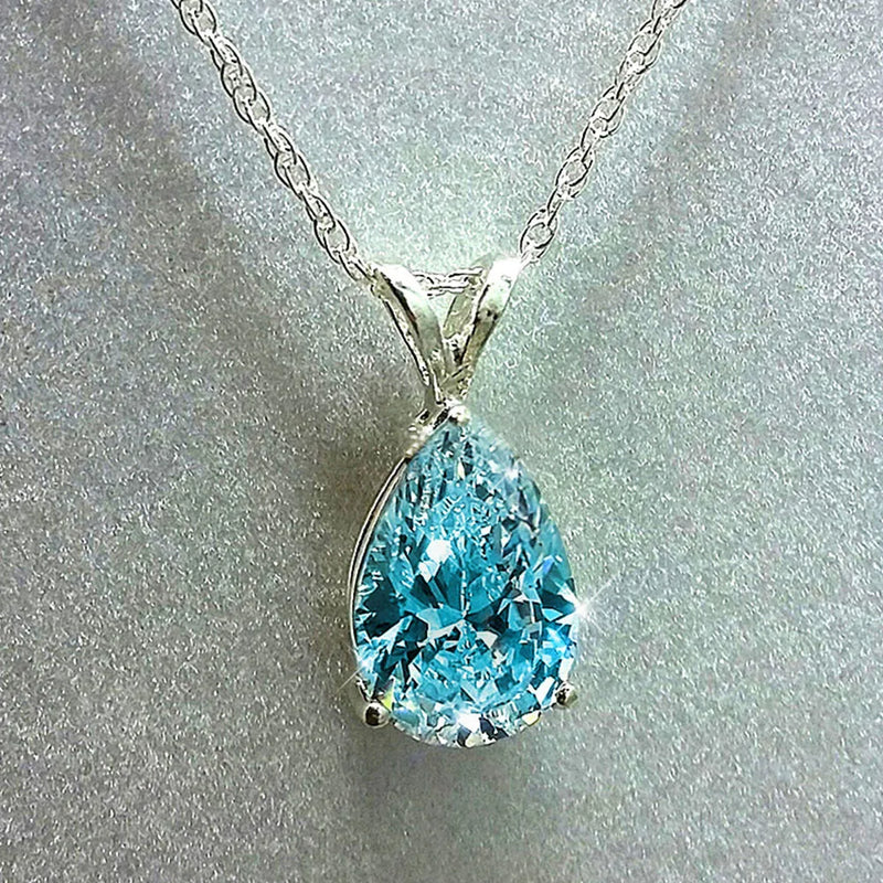 Aquamarine Zircon Pendant 925 Silver Necklace For Women
