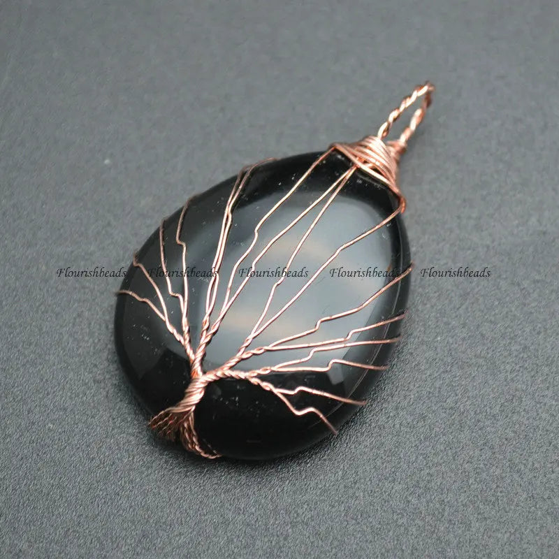 Natural Agate Amethyst Life Tree Guard Mineral Jewelry Pendant