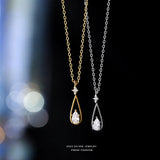 CZ Water Drop Necklaces 925 Silver Clavicular Chain Y2K Accesories