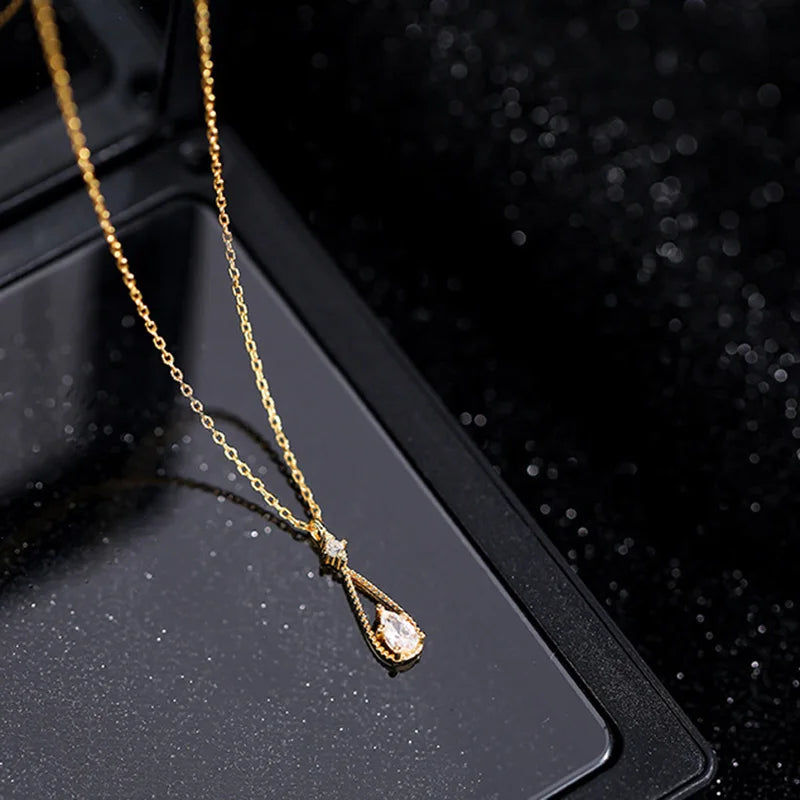 CZ Water Drop Necklaces 925 Silver Clavicular Chain Y2K Accesories