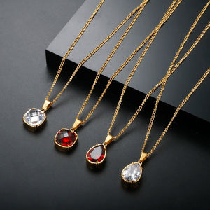 Water Drop Pendant Necklace Stainless Steel Chain Zircon Charm Choker
