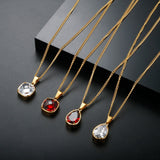 Water Drop Pendant Necklace Stainless Steel Chain Zircon Charm Choker