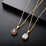 Water Drop Pendant Necklace Stainless Steel Chain Zircon Charm Choker