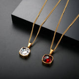 Water Drop Pendant Necklace Stainless Steel Chain Zircon Charm Choker