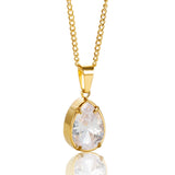 Water Drop Pendant Necklace Stainless Steel Chain Zircon Charm Choker