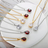 Water Drop Pendant Necklace Stainless Steel Chain Zircon Charm Choker
