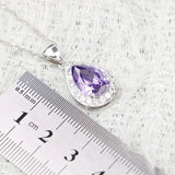 Water Drop Pendant Silver 925 Bridal Necklace Purple CZ Women