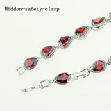 Water Drop Red Garnet CZ 925 Silver Bracelet