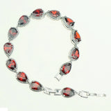 Water Drop Red Garnet CZ 925 Silver Bracelet