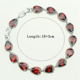 Water Drop Red Garnet CZ 925 Silver Bracelet