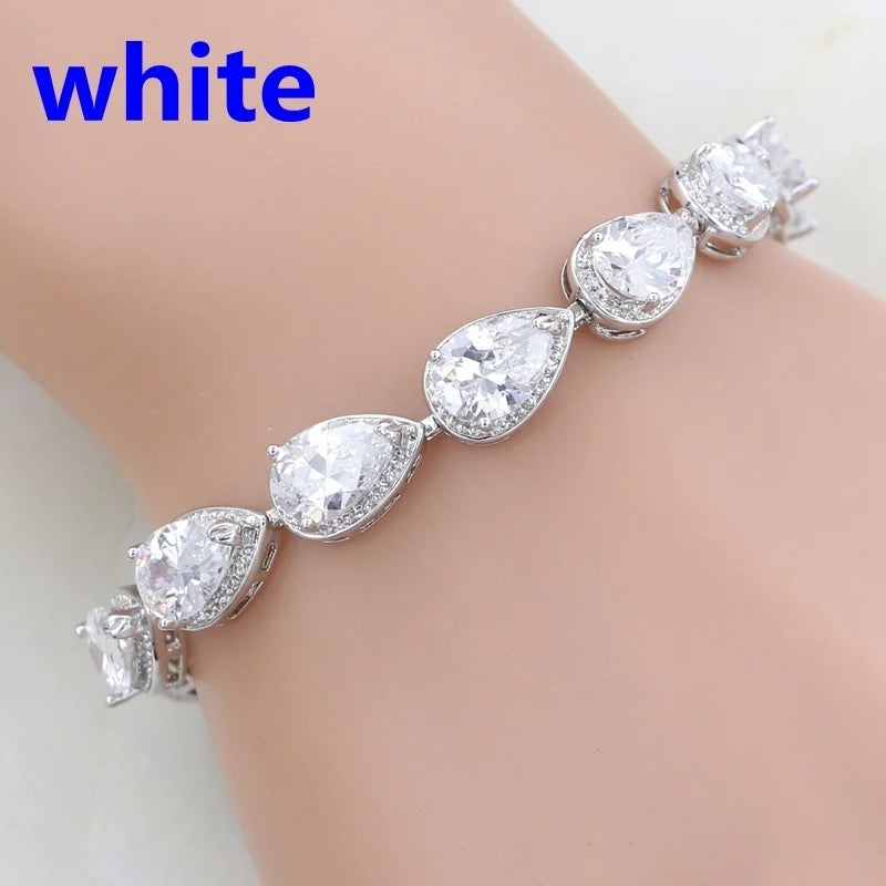 Water Drop Red Garnet CZ 925 Silver Bracelet