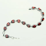 Water Drop Red Garnet CZ 925 Silver Bracelet