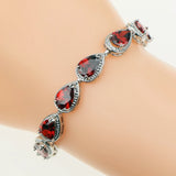 Water Drop Red Garnet CZ 925 Silver Bracelet