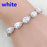 Water Drop Red Garnet CZ 925 Silver Bracelet
