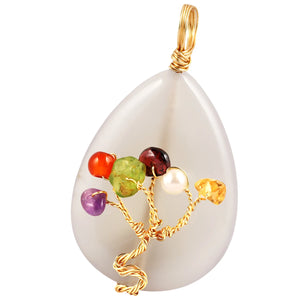 Agate Stone Pendant Golden Wire Wrapped Tree Of Life Charms Necklace