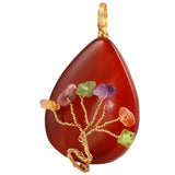 Agate Stone Pendant Golden Wire Wrapped Tree Of Life Charms Necklace