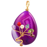 Agate Stone Pendant Golden Wire Wrapped Tree Of Life Charms Necklace
