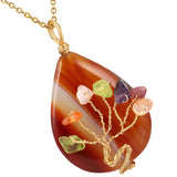Agate Stone Pendant Golden Wire Wrapped Tree Of Life Charms Necklace