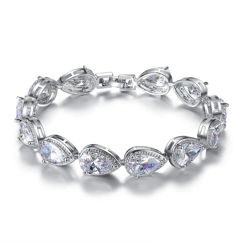 Water Drop CZ Bracelet 925 Silver Chain Wedding Gift