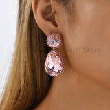 Water Drop Shape Earrings Clear Glass Rhinestone Statement Jewelry