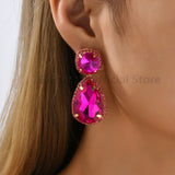 Water Drop Shape Earrings Clear Glass Rhinestone Statement Jewelry