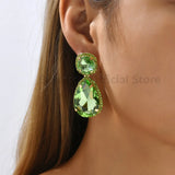 Water Drop Shape Earrings Clear Glass Rhinestone Statement Jewelry