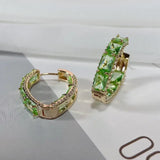 Green CZ Water Drop Hoop Earrings