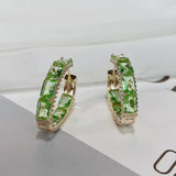 Green CZ Water Drop Hoop Earrings