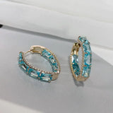 Green CZ Water Drop Hoop Earrings