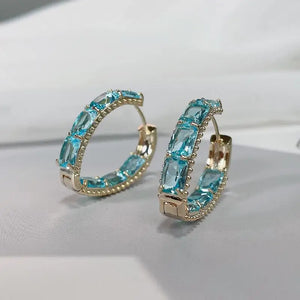 Green CZ Water Drop Hoop Earrings