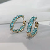 Green CZ Water Drop Hoop Earrings