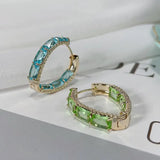 Green CZ Water Drop Hoop Earrings
