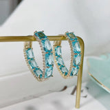 Green CZ Water Drop Hoop Earrings
