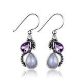 Moonstone Earrings 925 Silver Zircon Jewelry Women Gift