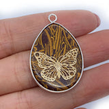 Water Drop Shaped Natural Stone Pendants Animal Butterfly Pattern Jewelry DIY