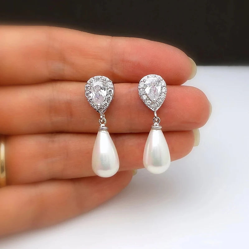 Water Drop Pearl Dangle Earrings For Women Lady's Accessory