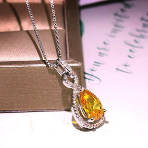 Water Drop Zircon Necklace Pendant Yellow Crystal Chain Necklace
