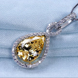 Water Drop Zircon Necklace Pendant Yellow Crystal Chain Necklace