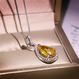 Water Drop Zircon Necklace Pendant Yellow Crystal Chain Necklace