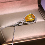 Water Drop Zircon Necklace Pendant Yellow Crystal Chain Necklace
