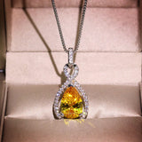Water Drop Zircon Necklace Pendant Yellow Crystal Chain Necklace