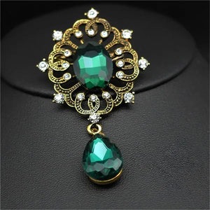 Water Drop Green Brooch Vintage Austrian Crystal Heart Clip Pins Jewelry