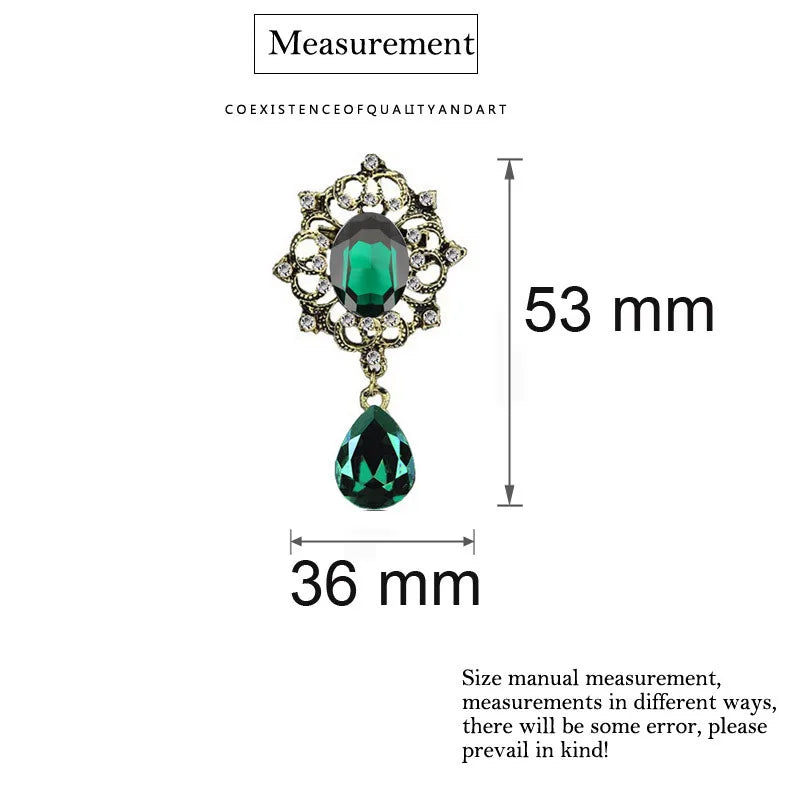 Water Drop Green Brooch Vintage Austrian Crystal Heart Clip Pins Jewelry