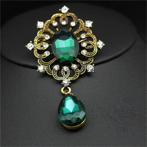 Water Drop Green Brooch Vintage Austrian Crystal Heart Clip Pins Jewelry