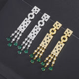 Emerald Water Droplet Tassel Earrings Leopard Jewelry