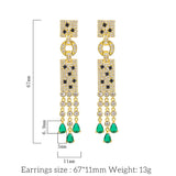 Emerald Water Droplet Tassel Earrings Leopard Jewelry