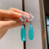 Green Crystal Water Droplets Earrings Pendant Set